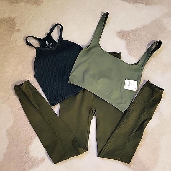 Free People Other - 3-style Free People Movement and Intimately Greens Crop Tops n Leggings NEW!